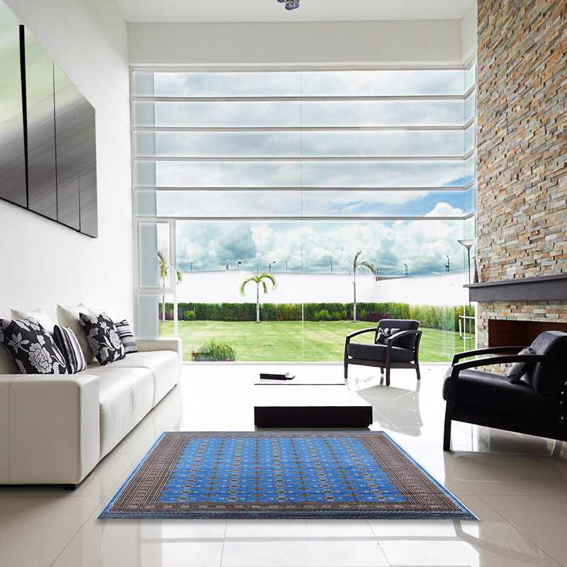 Tapis oriental gris / bleu Yareli, Carré 4 pi