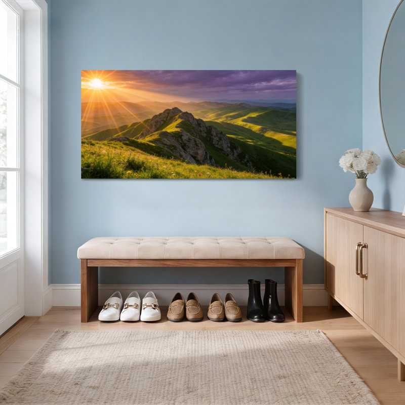 Ensemble de 1 tableau sur toile représentant un coucher de soleil sur une montagne, 3216