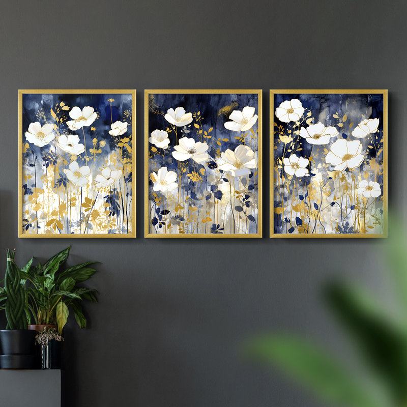 Étude florale Cxxvi -Set de 3 estampes giclées encadrées -Prêt à