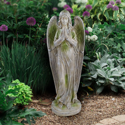 47"H Old World Praying Angel Statue with Mossy Finish for Garden & Lawn