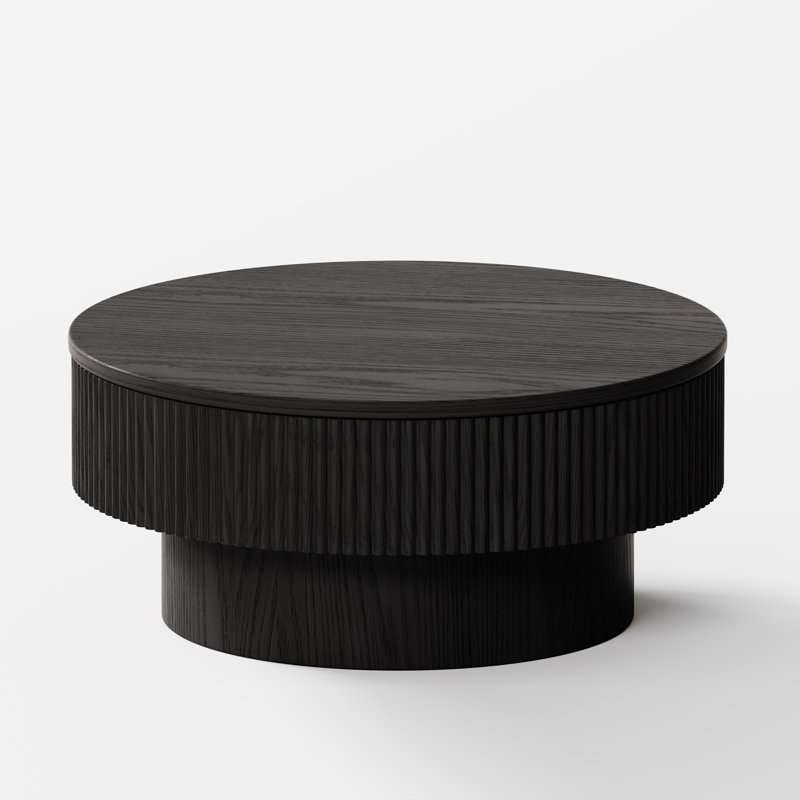 Round Drum Coffee Table with Storage, Black, 14" H x 31.5" W x 31.5" D