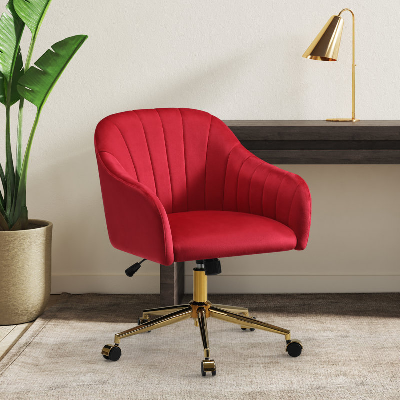 Farrah Tufted Velvet Upholstered Desk Chair, Red