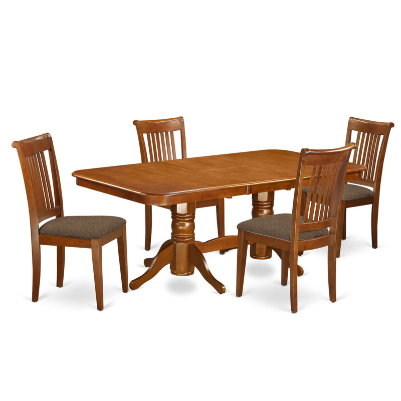 L'ensemble de mobilier de salle à manger 5 pièces comprend une table de cuisine rectangulaire avec rallonge papillon et 4 chaises rembourrées en tissu de lin, 40 x 78 pouces, brun selle 