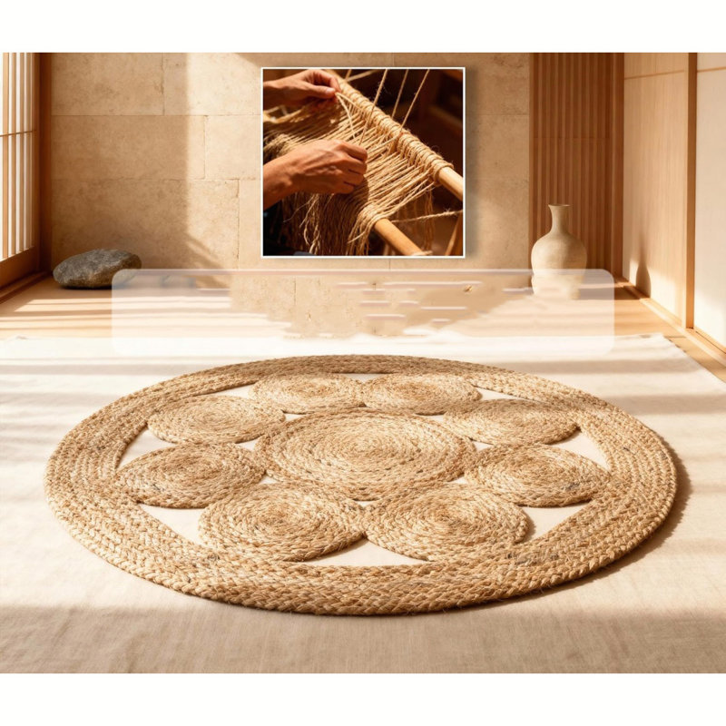 Square Geometric Jute / Sisal Machine Tufted 122cm X 122cm Area Rug