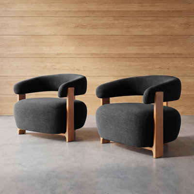 Chaise d'appoint moderne en bois massif avec coussins épais (ensemble de 2)