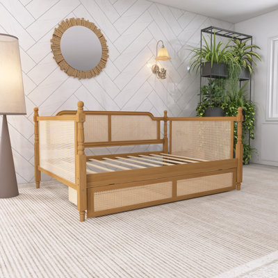 Twin Size Walnut Rattan Daybed With Twin Size Trundle by Bay Isle Home