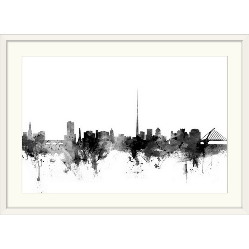 «Dublin Ireland Skyline» par Francy, impression, Cadre blanc, H 20 po x l 26 po x P 1 po