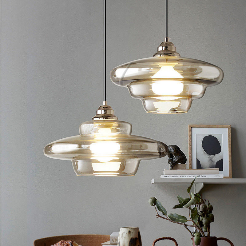 Luminaire suspendu en verre ambre Schoolhouse, 11,8 po, H 4,7 po x l 11,8 po x P 11,8 po, À plusieurs niveaux