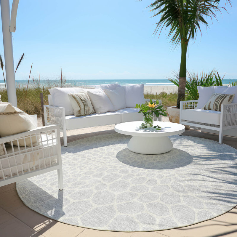 Colwart Flatweave Geometric Indoor / Outdoor Rug, Round 8'
