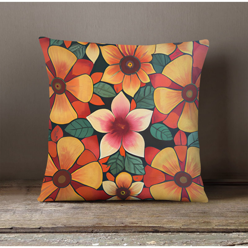 Throw Pillow With Insert, Pink/Orange Floral 1, 16"H x 16"W