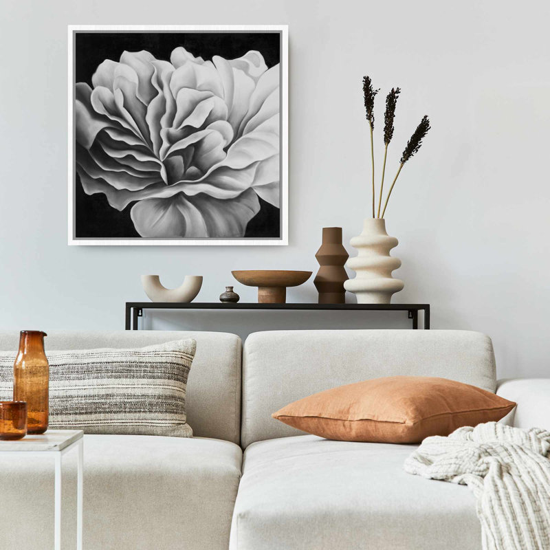 Magnifique toile florale noire et blanche | Art mural Home Decor