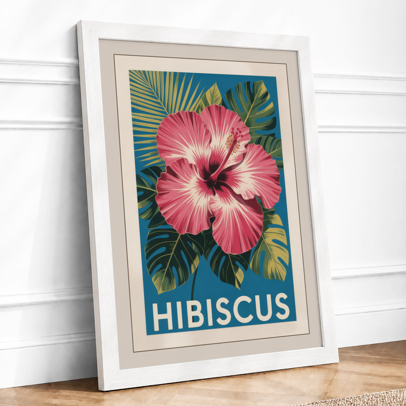 Pink Hibiscus Study Botanical - Framed Print, A1 - 84.1 x 59.4 cm, White