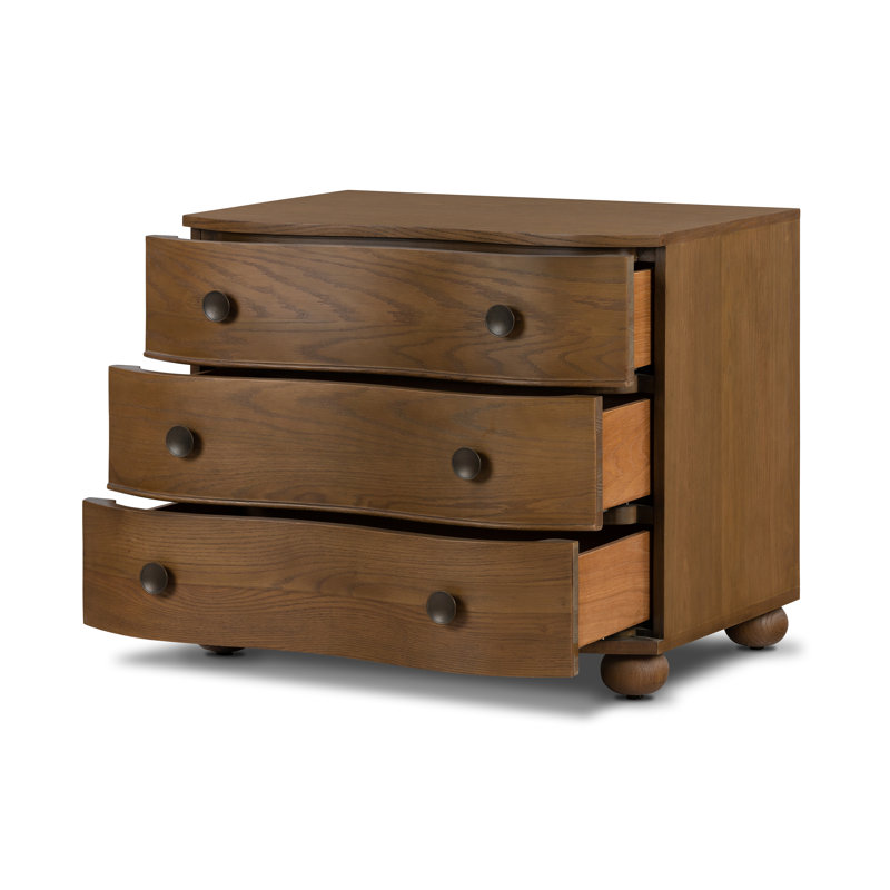 Tiago 3 - Drawer Solid Wood Nightstand, Toasted Oak