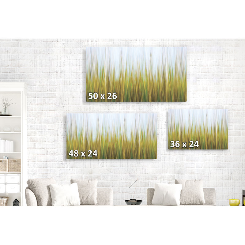 Herbe de mer, herbe de plage, prairie, vert, jaune, H 16 po x l 24 po x P 1,5 po, Toile tendue, Aucun mat