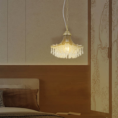11.75" Dia X 10" H Single Bulb Matte Gold Glass Fan Shape Pendant Chandelier