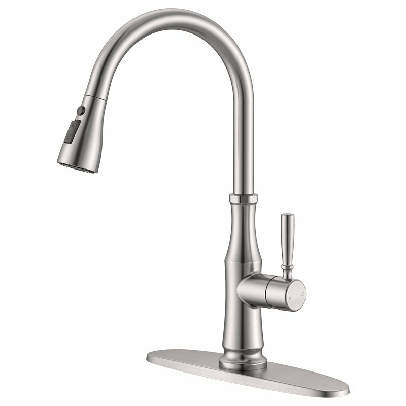 Robinet d'évier de cuisine extractible, robinet de cuisine à poignée simple, Nickel brossé