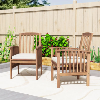 Ensemble de 2 chaises de salle à manger d'extérieur en bois avec coussins résistants à l'eau et structure durable