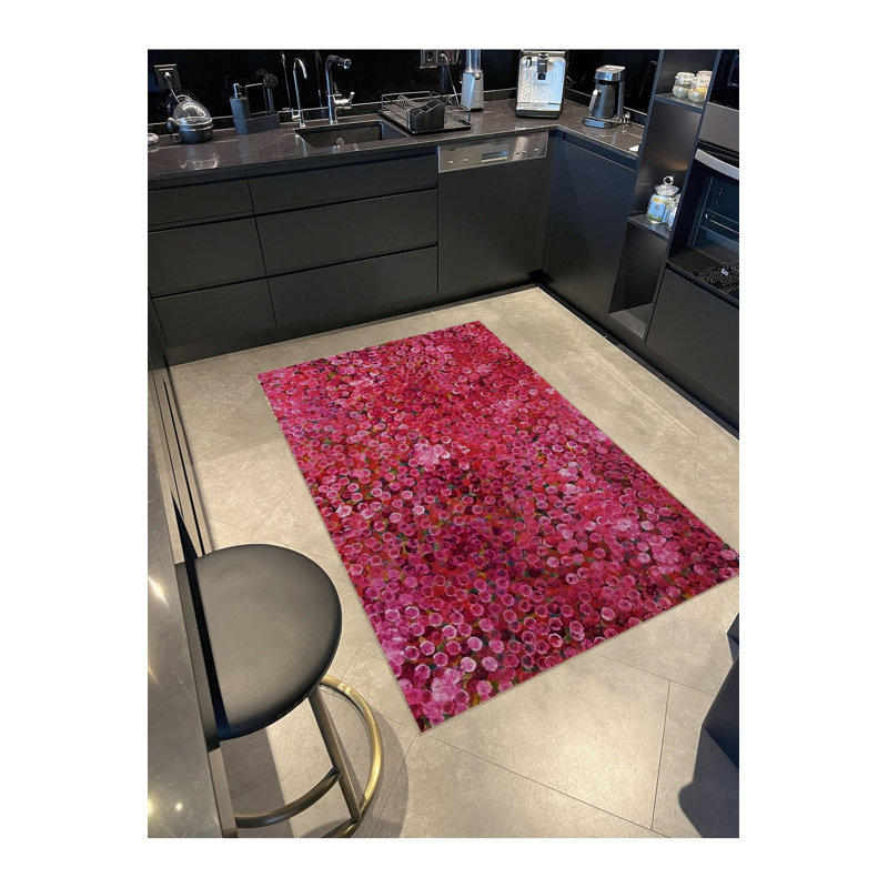 Pink Toned Patterned Woven Base Decorative Machine Washable Rug, Rectangle 3'3" x 4'11" Rug Pad Included