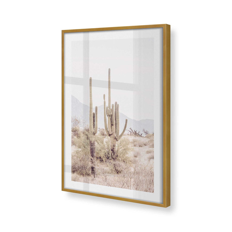Cactus dans un refrain imprimé, Cadre doré poli, H 15,25 po x l 12,25 po x P 1,25 po
