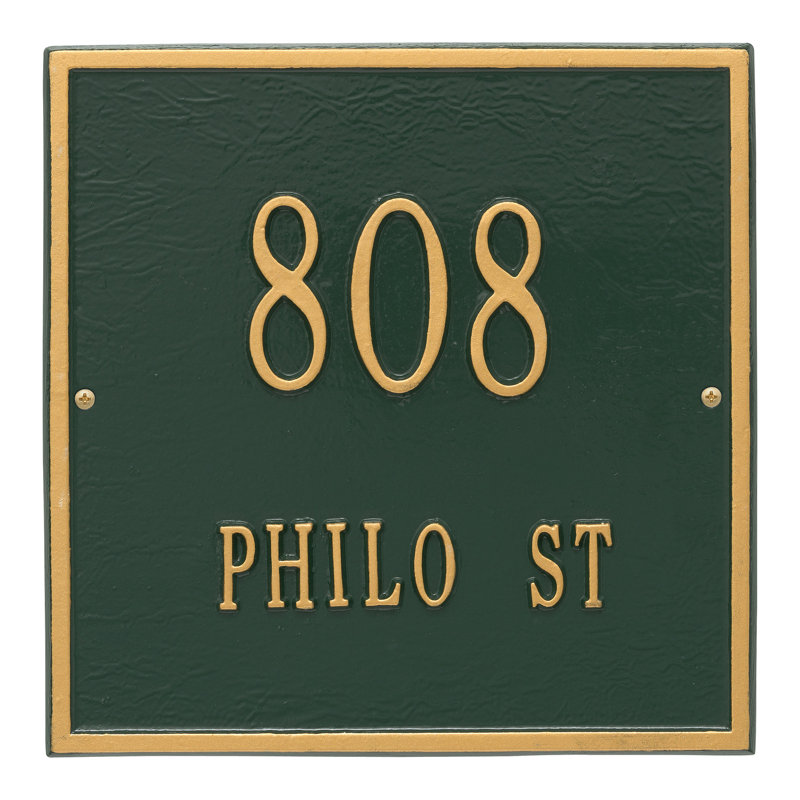 Plaque d'adresse murale sur 2 lignes, Vert et or, Oui