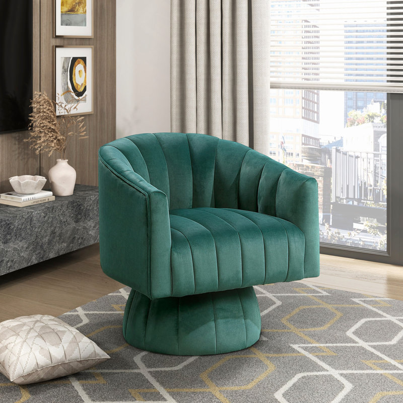 Fauteuil d'appoint en velours, fauteuil pivotant confortable à dossier 1 pièce, Vert foncé