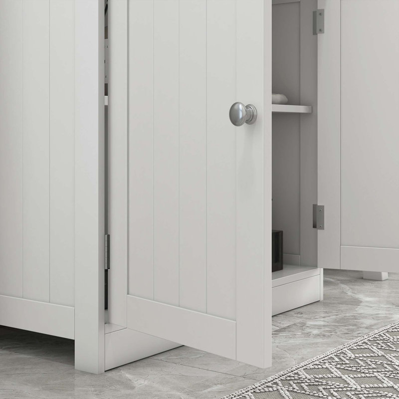 Under Sink Bathroom Cabinet With 2 Doors And Shelf, Pedestal Sink Bathroom Vanity Cabinet, Silver, White