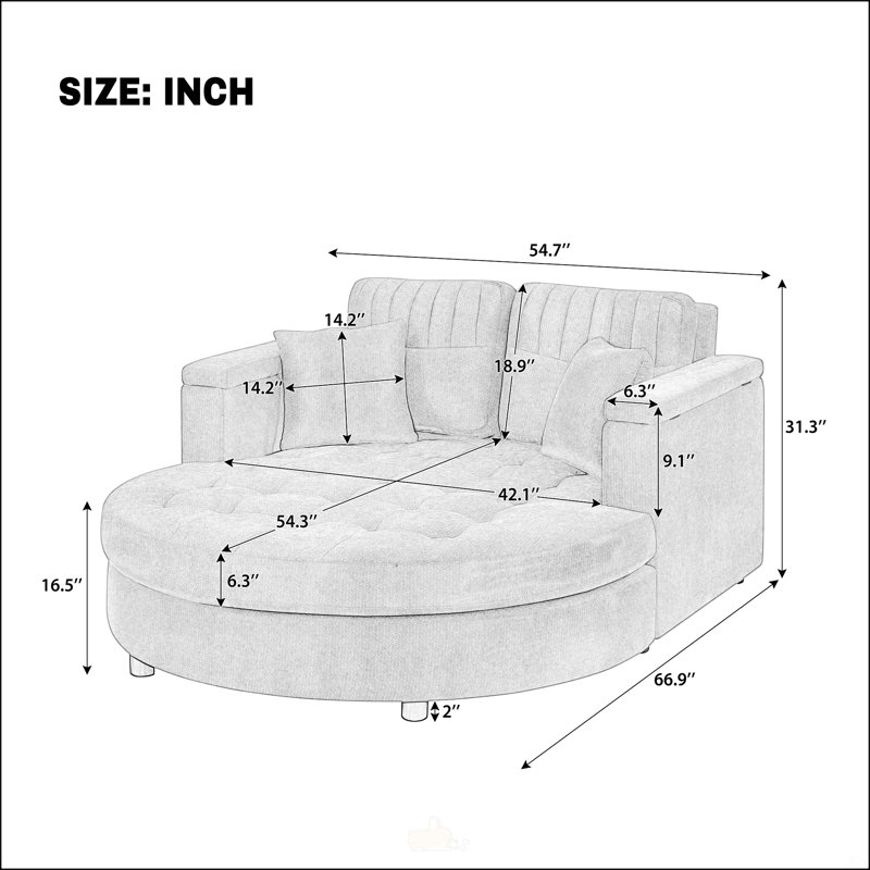 Canapé-lit méridienne incurvé avec assise capitonnée et coussins amovibles pour salons modernes, Vert
