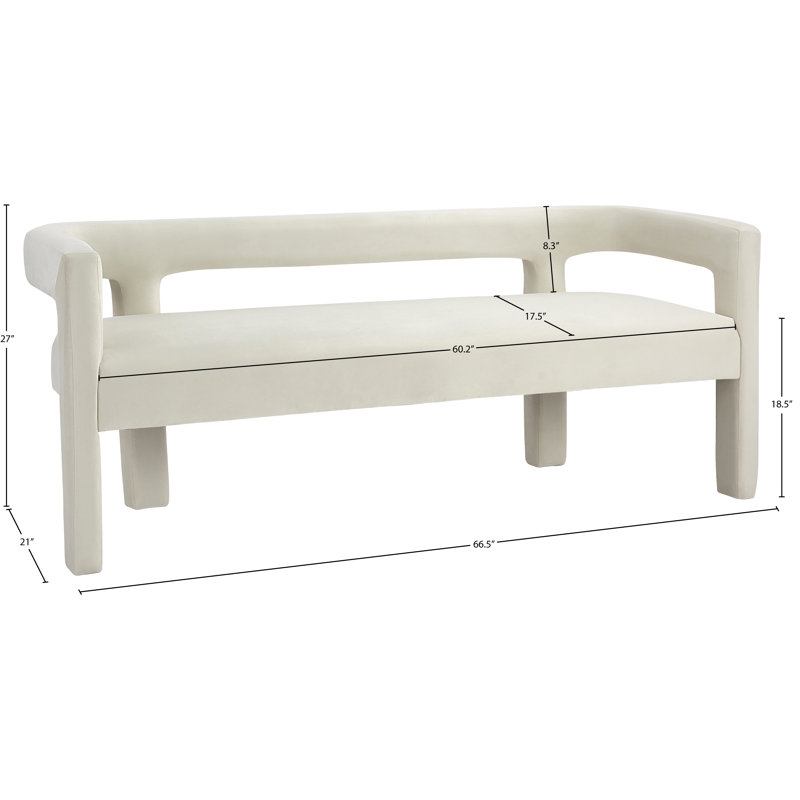 Athena Cream Velvet Upholstered Low Back Bench