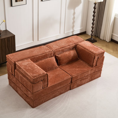 Compression Mahjong In Orange, Convertible Modular Sectional With High - Density Padding And Circle Fleece For Relaxing Corners Orange , Fabric, No Assembly Required