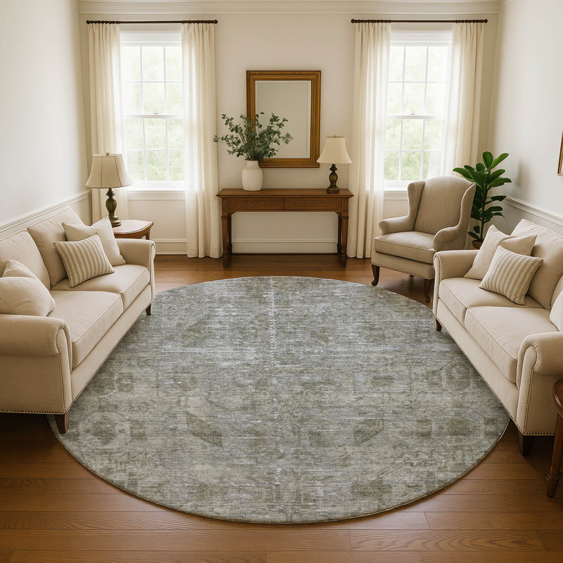 Premium Machine Washable Larock AMF1228 Global Rug, Round 8'