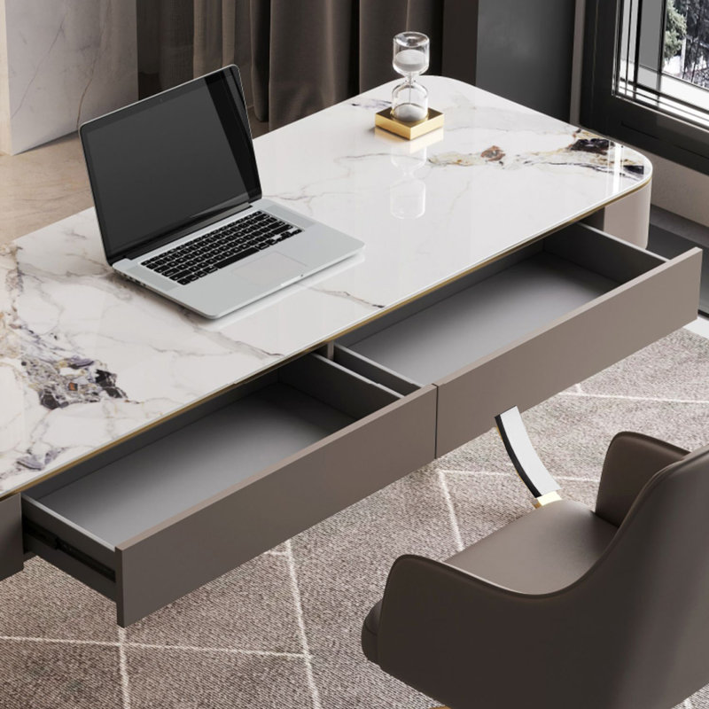 Bureau de luxe en pierre frittée blanc clair, H 29,53 po x l 47,24 po x P 27,56 po