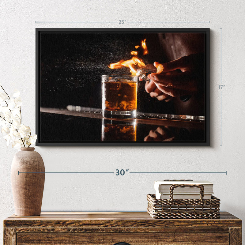 "Impression sur toile de verre whisky flamboyant", H 17 po x l 25 po