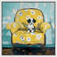 "Chiot sur un canapé floral, charmant canin relaxant et calme, art moderne pastel" sur-98179785-98179789