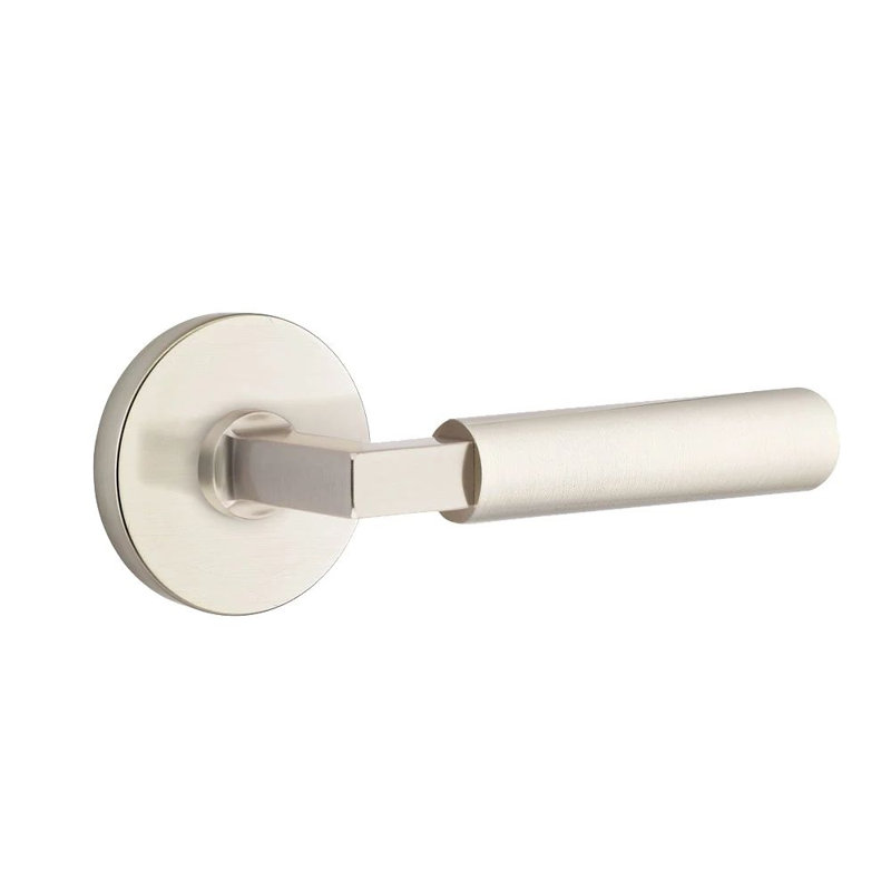 Mortaise intérieure Emtek Select Passage avec rosette à disque et tige carrée en L, levier lisse, Gauche, Nickel satiné