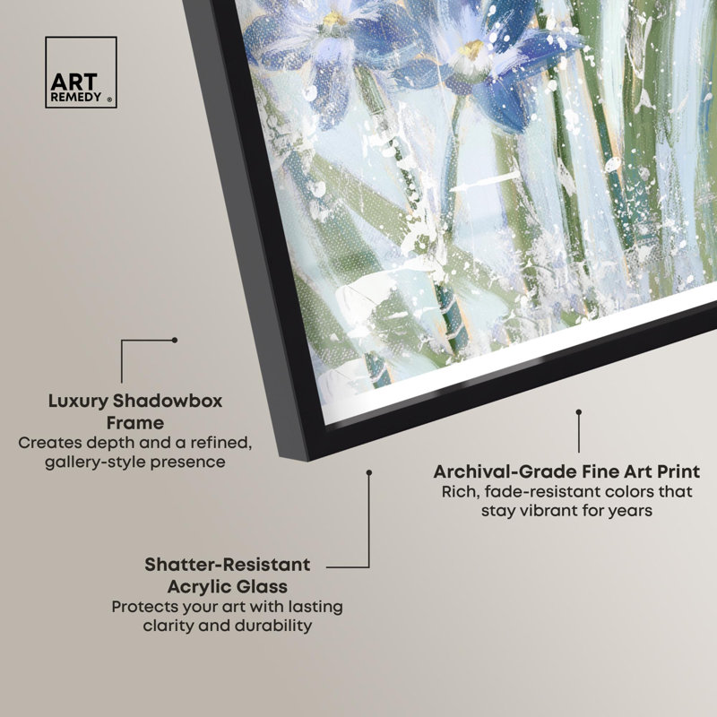 «Blue Iris Blue Decor Shadowbox» par Art Remedy, Noir, H 21 po x l 17 po