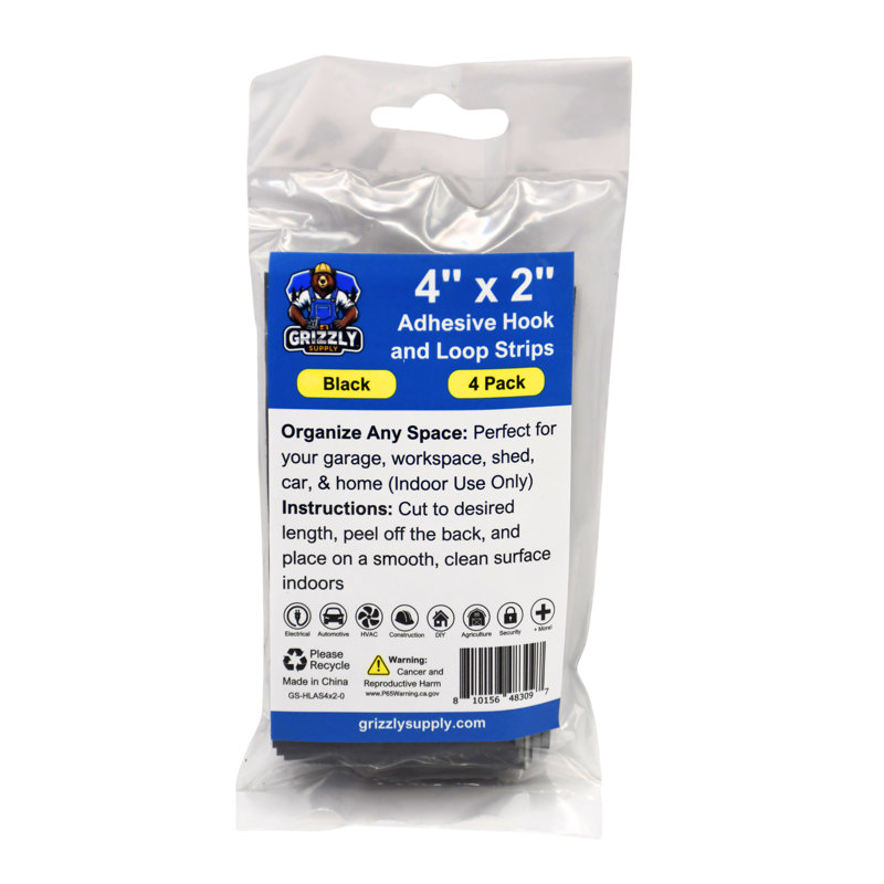 4"x2" Adhesive Hook and Loop Strip 4/pk