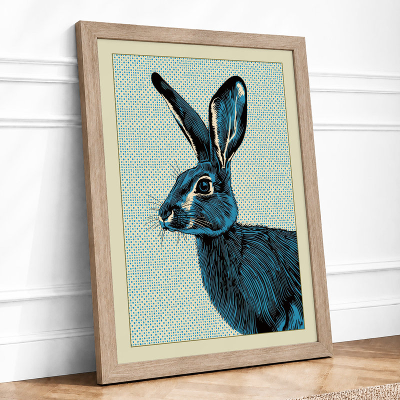 Hare in Profile Japandi - Framed Print, A2 - 59.4 x 42.0 cm, Oak