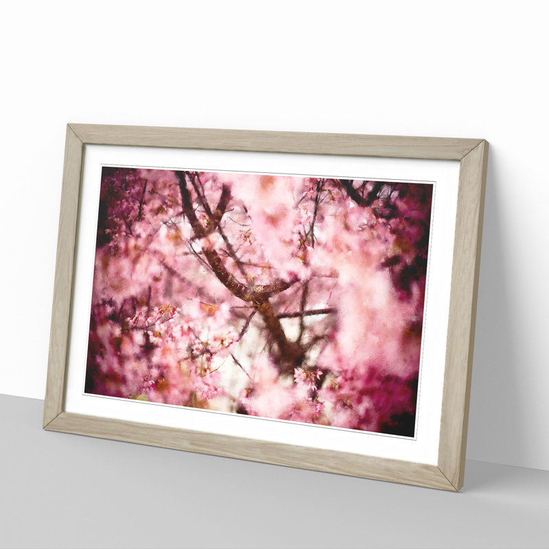Pink Cherry Blossom Flowers Vol.4 - Framed Print, 27cm H x 36cm W x 2cm D, Oak Framed