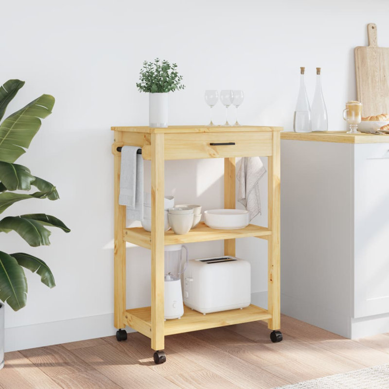 Kitchen Trolley MONZA 60X40x90 Cm Solid Wood Pine, Honey