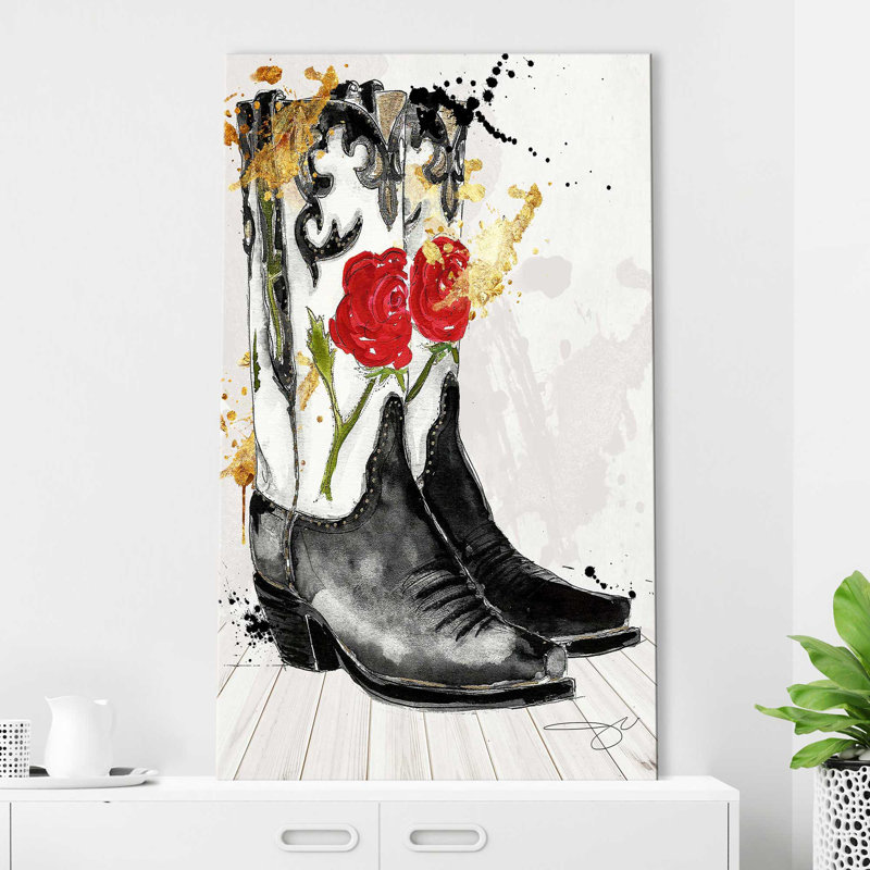 Western Floral bottes (vertical) par By Jodi - impression, Toile tendue, H 48 po x l 28 po x P 1,5 po