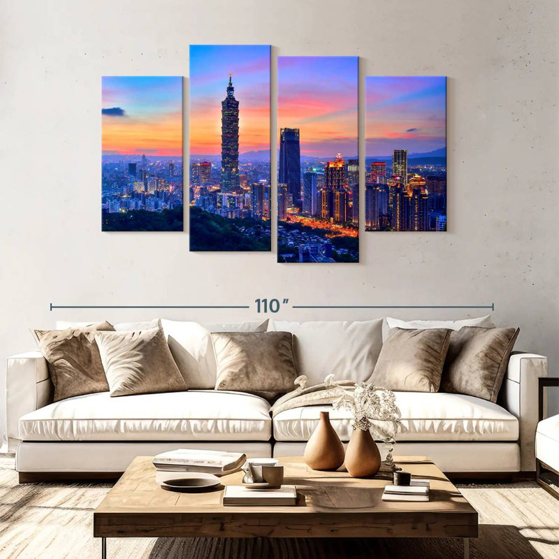 Coucher de soleil sur Taipei, H 54 po x l 84 po