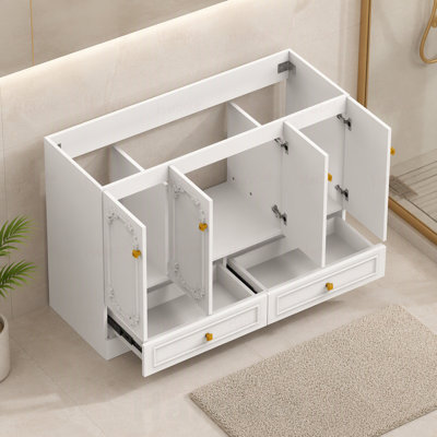 Meuble de salle de bain sculpté de style français de 122 cm (48 po), grand espace de rangement - 4 portes à fermeture en douceur et 2 tiroirs