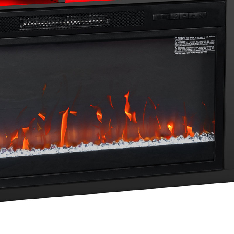 68" Media Console Fireplace TV Stand For TV Up To 78" with Electric Fireplace and LED Lights, Black