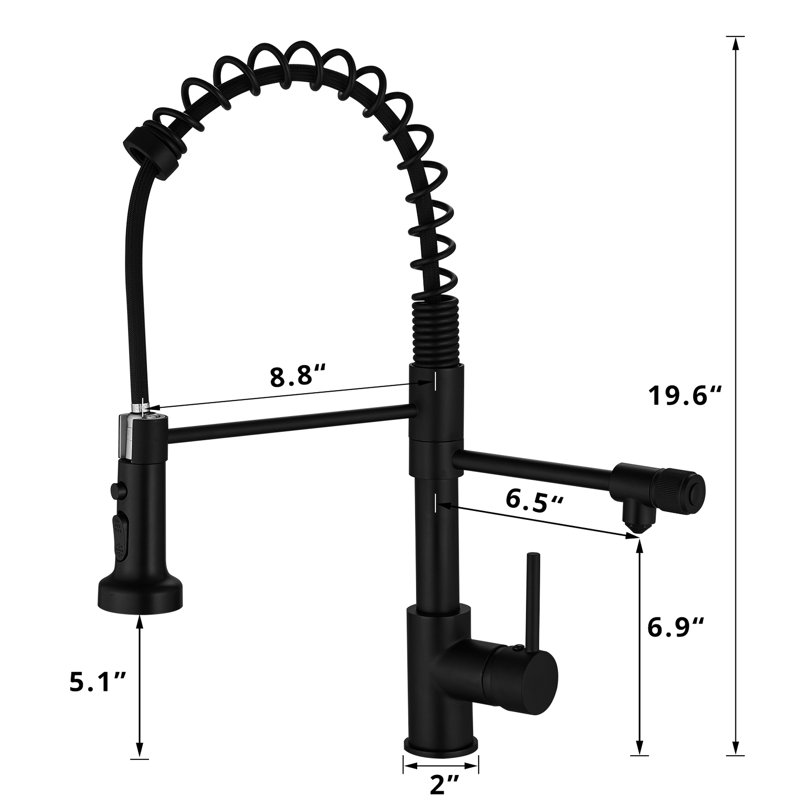 Robinet rétractable d'évier de cuisine à filtre à eau - Purificateur d'eau, noir mat, sortie double tuyau, installation sans effort avec filtre purificateur, simple