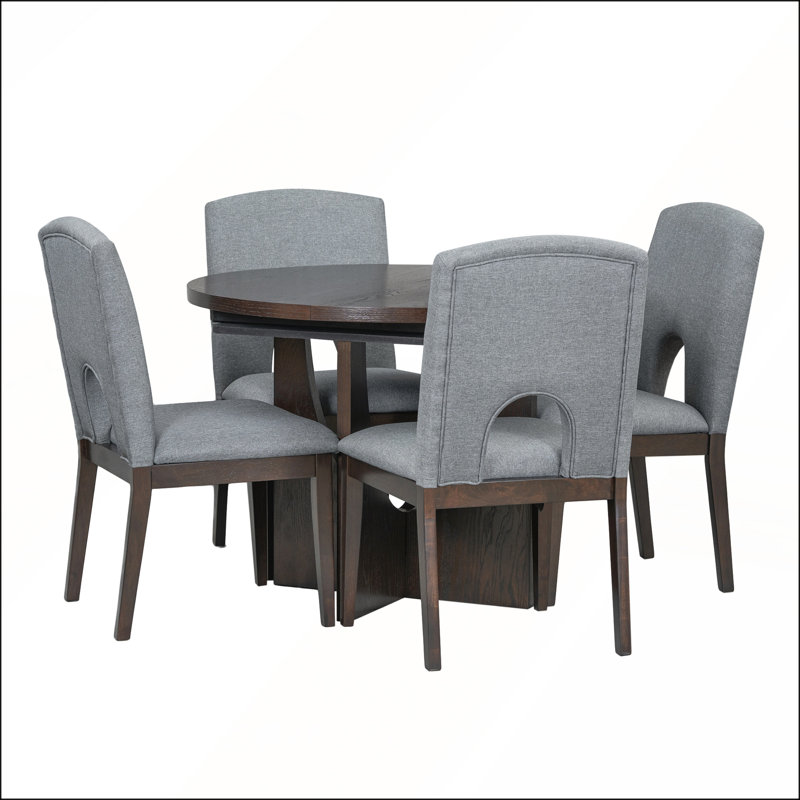 Ensemble de table de salle à manger extensible moderne 5 pièces avec rallonge amovible de 16,2 pouces pour petits espaces
