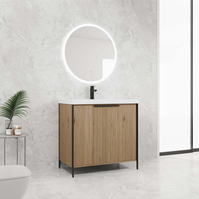 Meuble-lavabo autoportant avec lavabo en résine et portes d'armoire à fermeture en douceur (emballage KD)