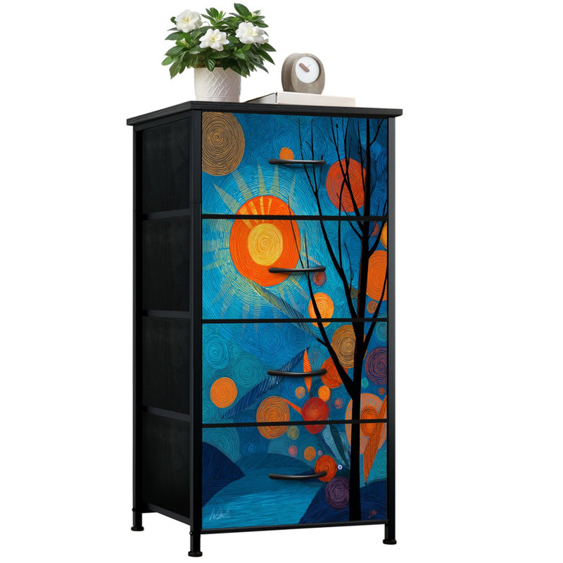 Commode pour chambre à coucher avec 4 tiroirs de rangement Vibrant Orange Sunset