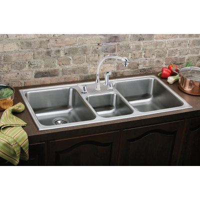 Lustertone 43" L x 22" W Triple Basin Drop-In Kitchen Sink