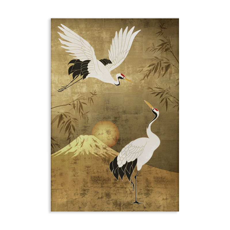 Art mural sur toile Traditional Cranes & Mountain par Reinders, H 45 po x l 30 po