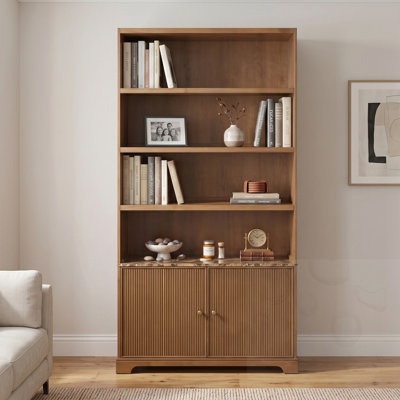 Bibliothèque autoportante avec tablettes ouvertes et armoire